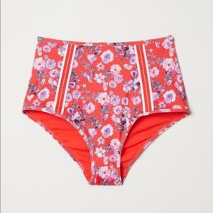Red floral print high waisted bathing suit bottom